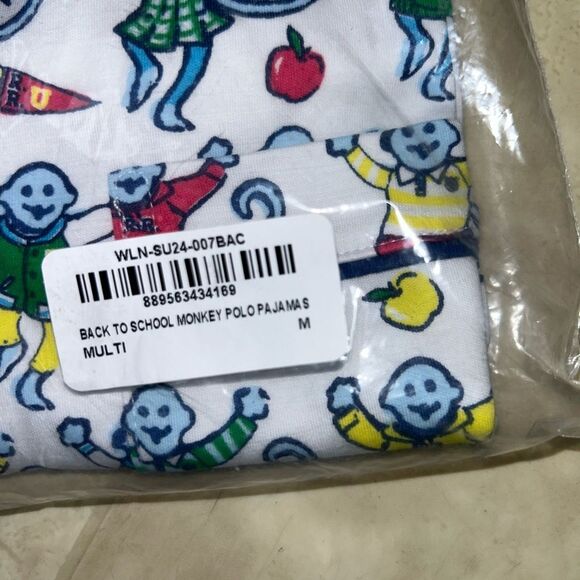 NWT Roller Rabbit Back to School Monkey Polo Pajamas Size Medium - Picture 5 of 6